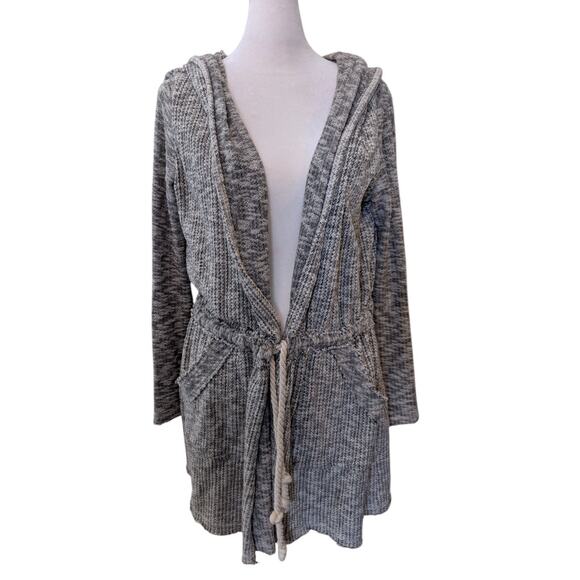 Billabong Oversized Beach Grey Knit Marled Tie Waist Cardigan Small - Picture 1 of 4